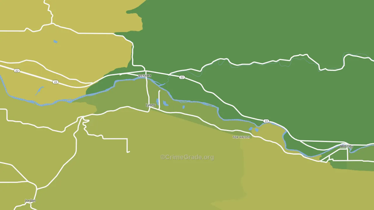 Lyons, OR Map of Burglary Rates