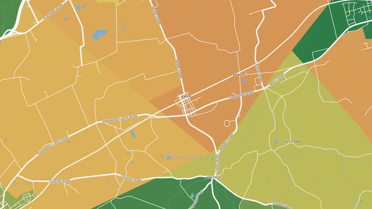 Lyons, PA Map of Burglary Rates