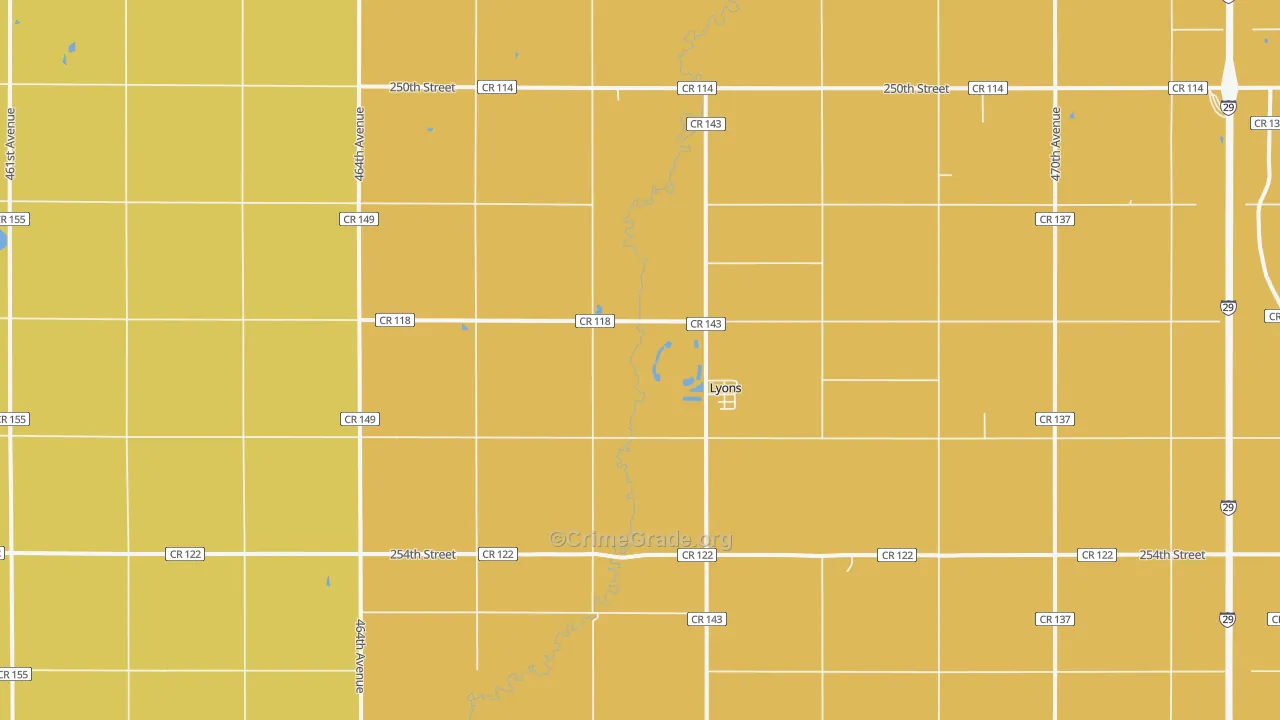 Lyons, SD Map of Burglary Rates