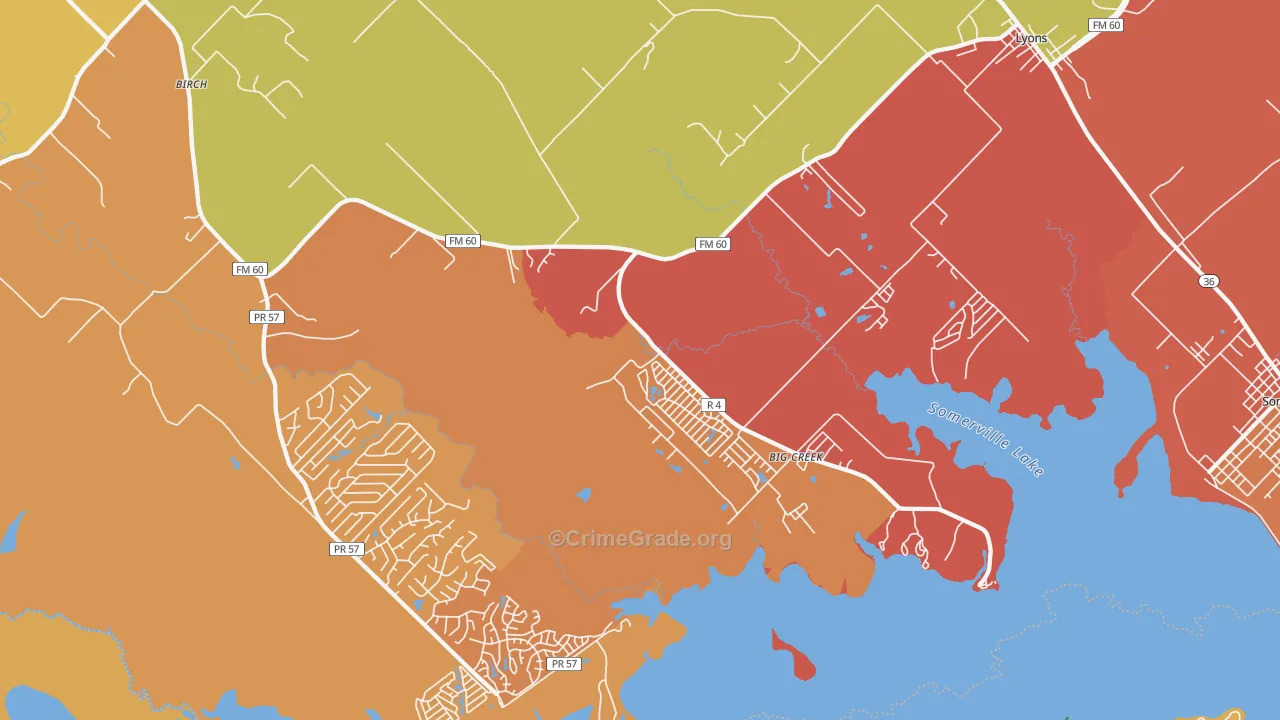 Lyons, TX Map of Burglary Rates