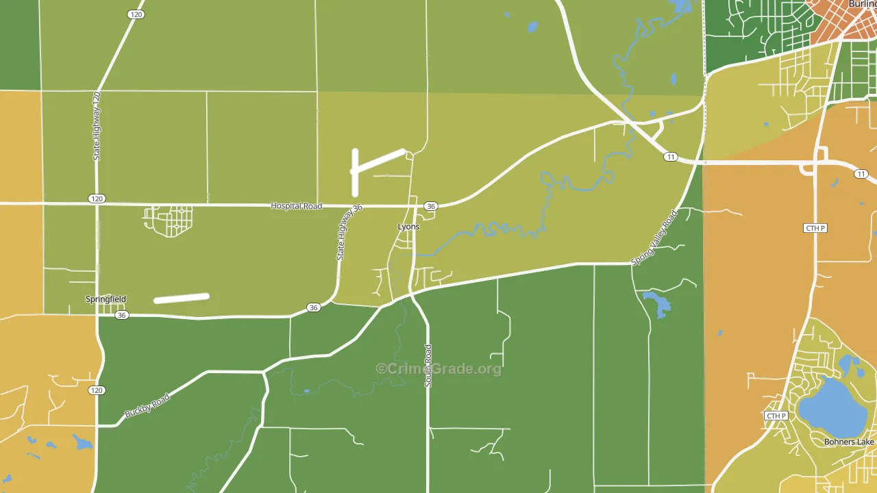 Lyons, WI Map of Burglary Rates