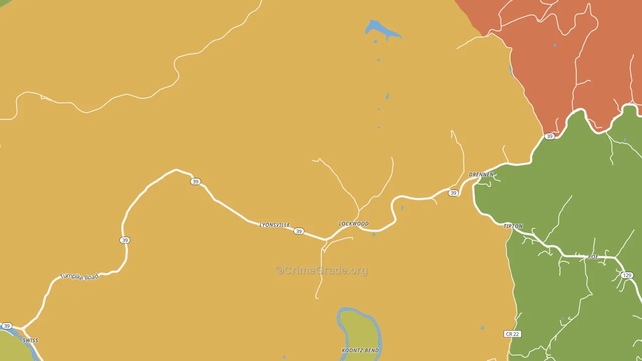 Lyonsville, WV Map of Burglary Rates