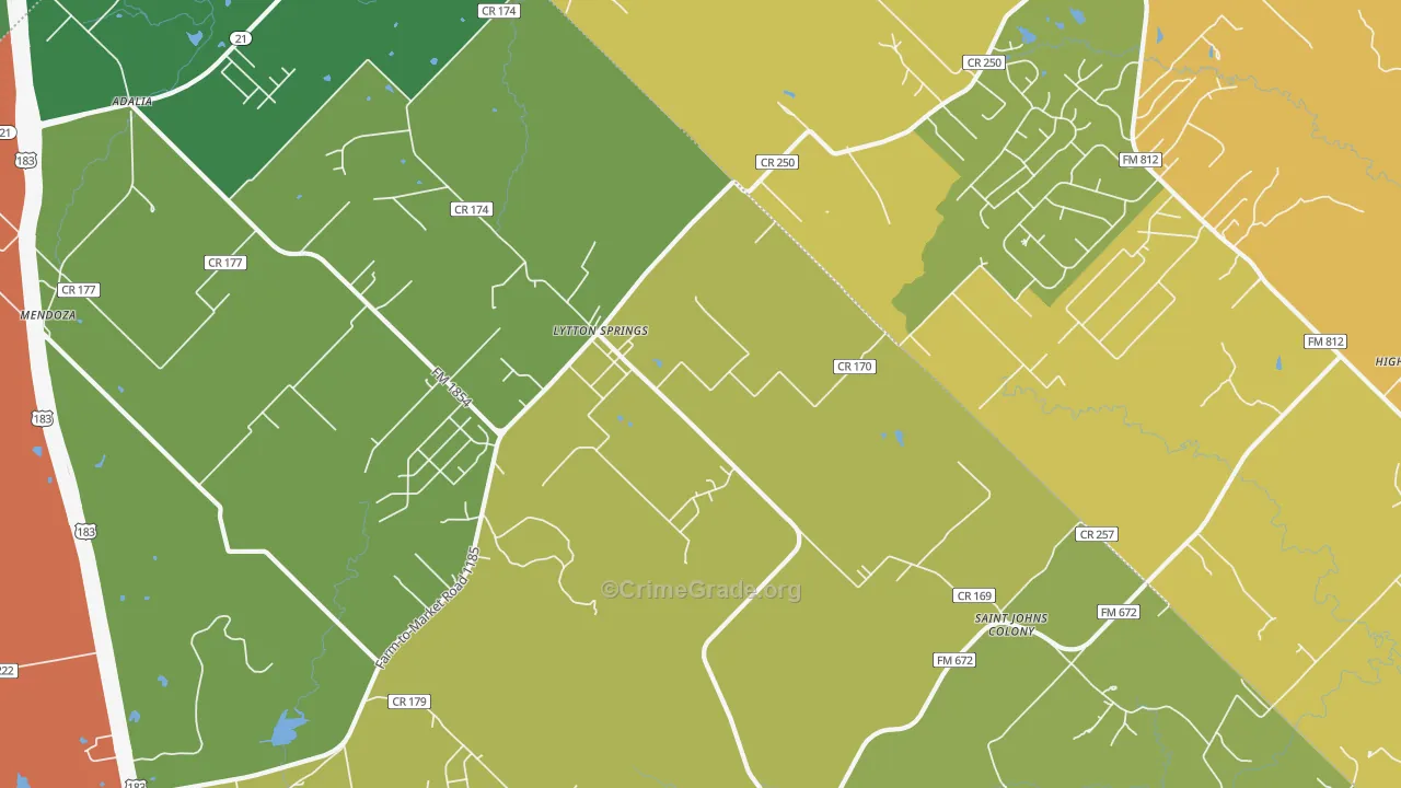 Lytton Springs, TX Map of Burglary Rates
