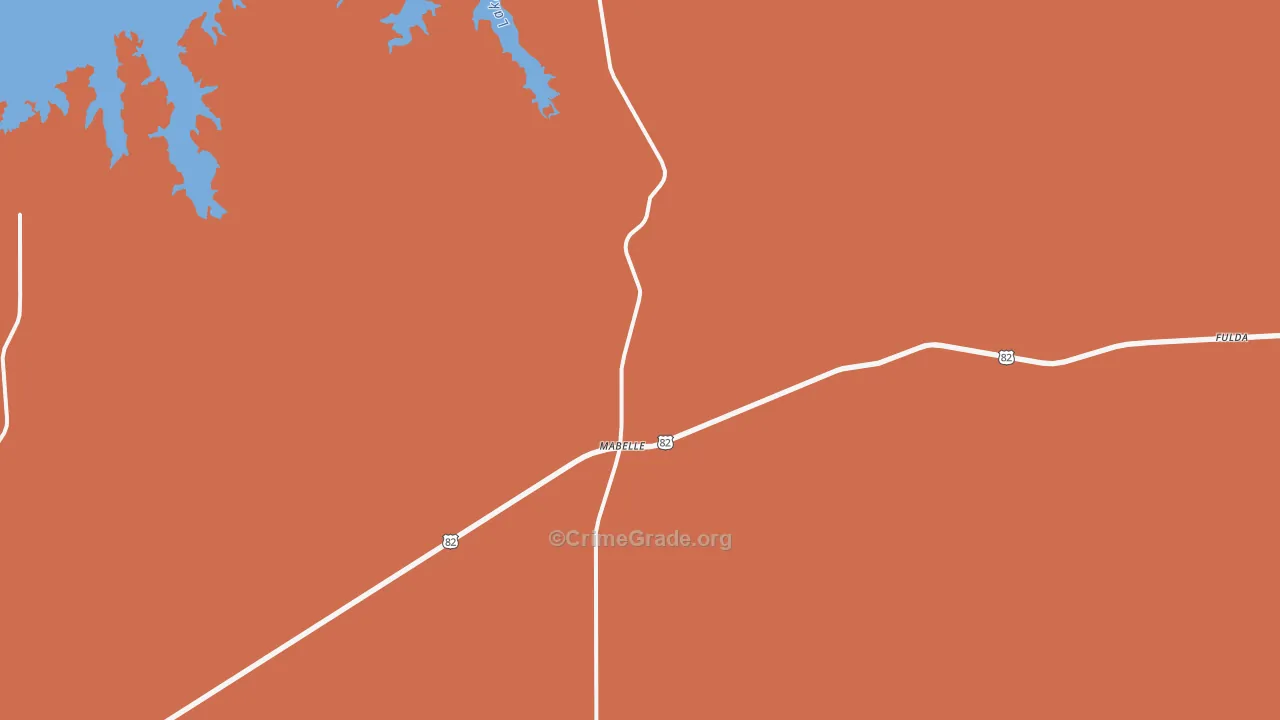Mabelle, TX Map of Burglary Rates