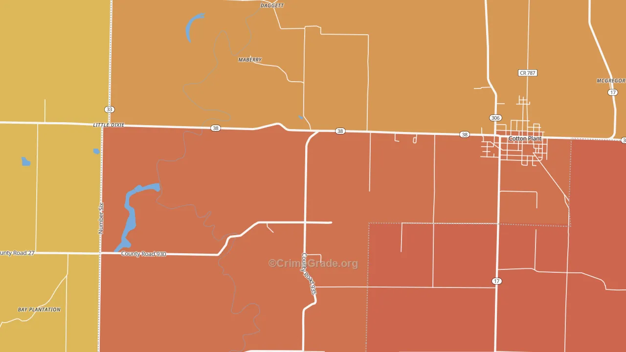 Maberry, AR Map of Burglary Rates