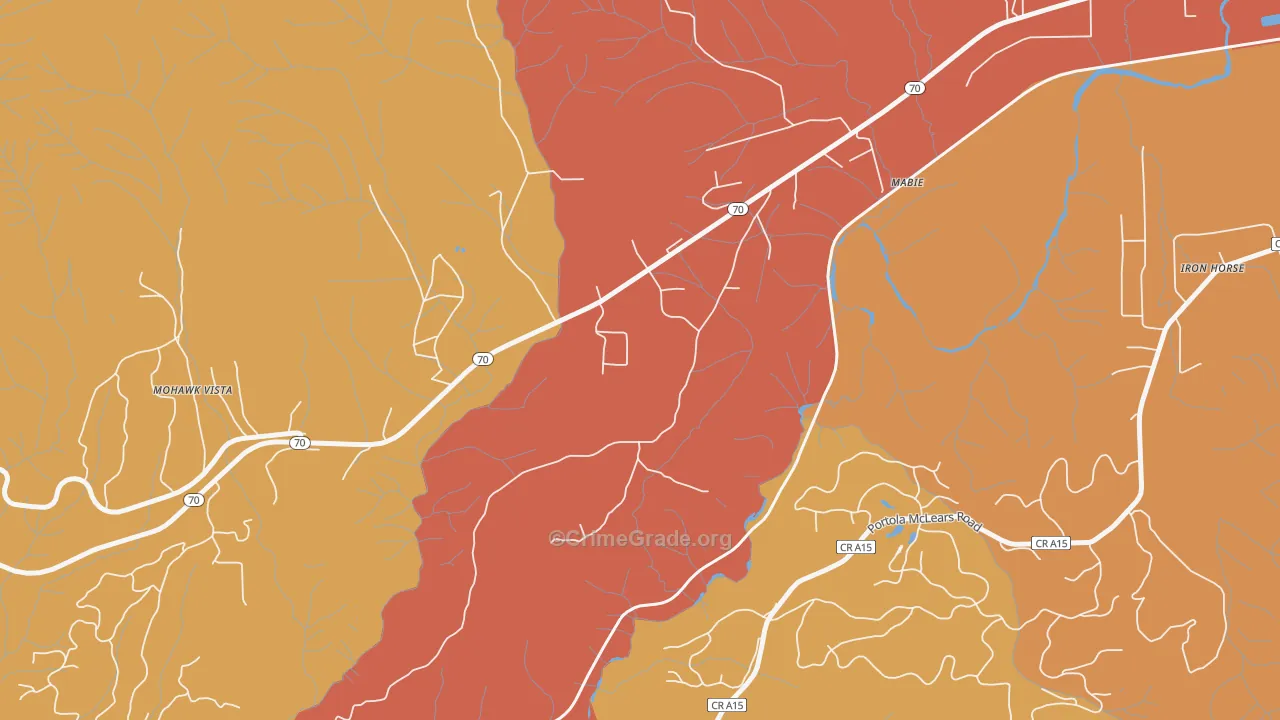 Mabie, CA Map of Burglary Rates