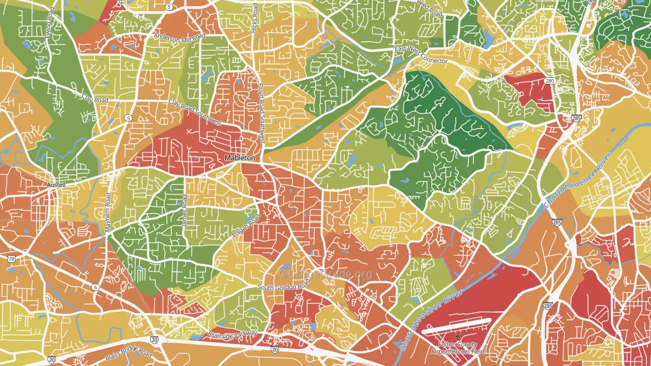 Mableton, GA Map of Burglary Rates