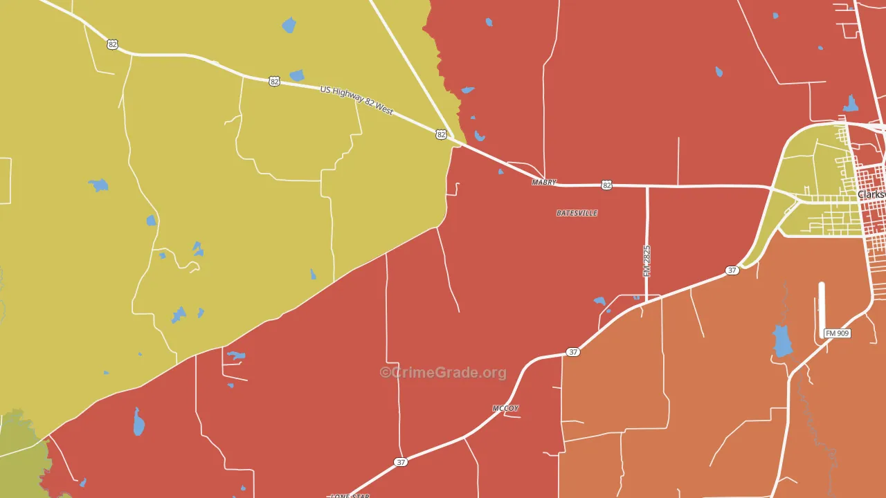 Mabry, TX Map of Burglary Rates