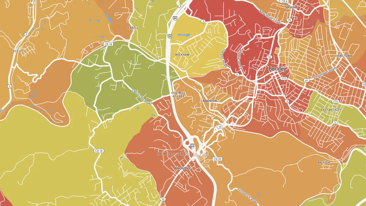 Mabscott, WV Map of Burglary Rates