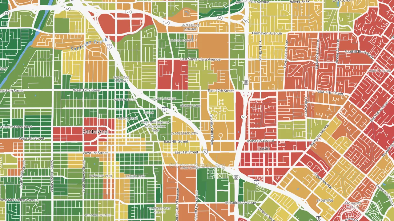 Mabury Park, Santa Ana, CA Map of Burglary Rates