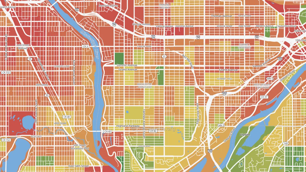 Macalester-Groveland, St. Paul, MN Map of Burglary Rates