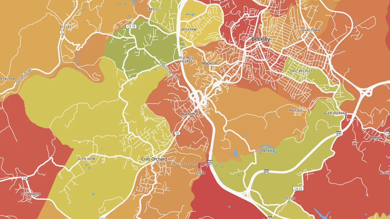MaCarthur, WV Map of Burglary Rates