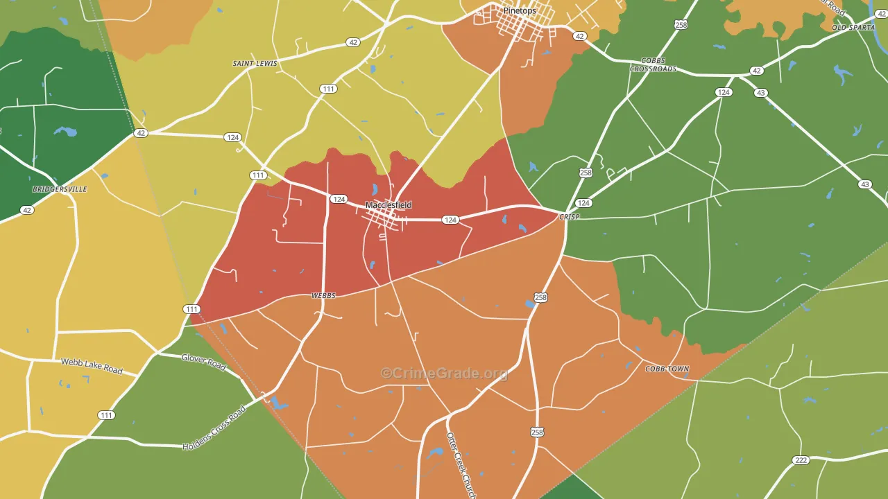 Macclesfield, NC Map of Burglary Rates