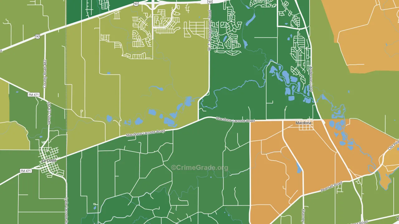 Macdona, TX Map of Burglary Rates