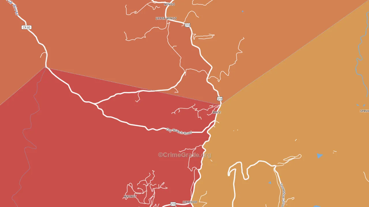 Mace, WV Map of Burglary Rates