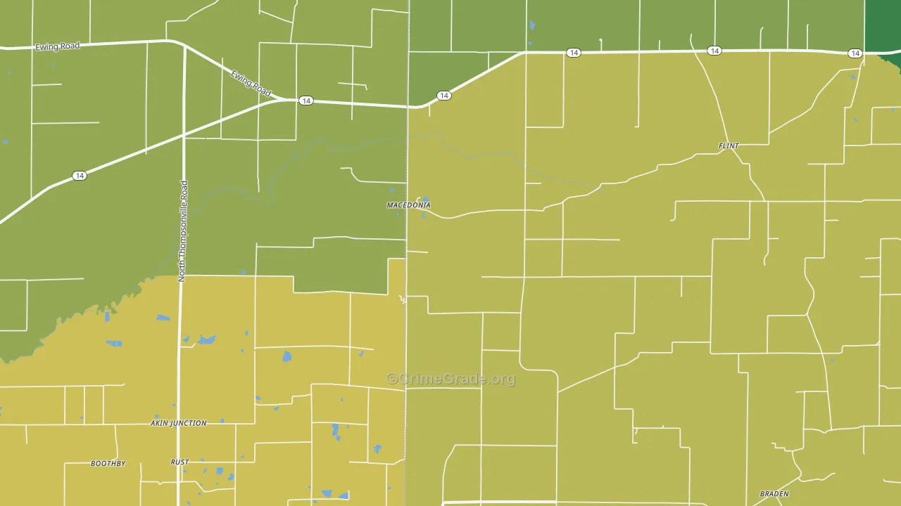 Macedonia, IL Map of Burglary Rates