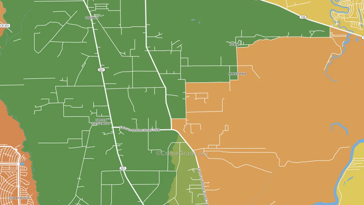Macedonia, TX Map of Burglary Rates