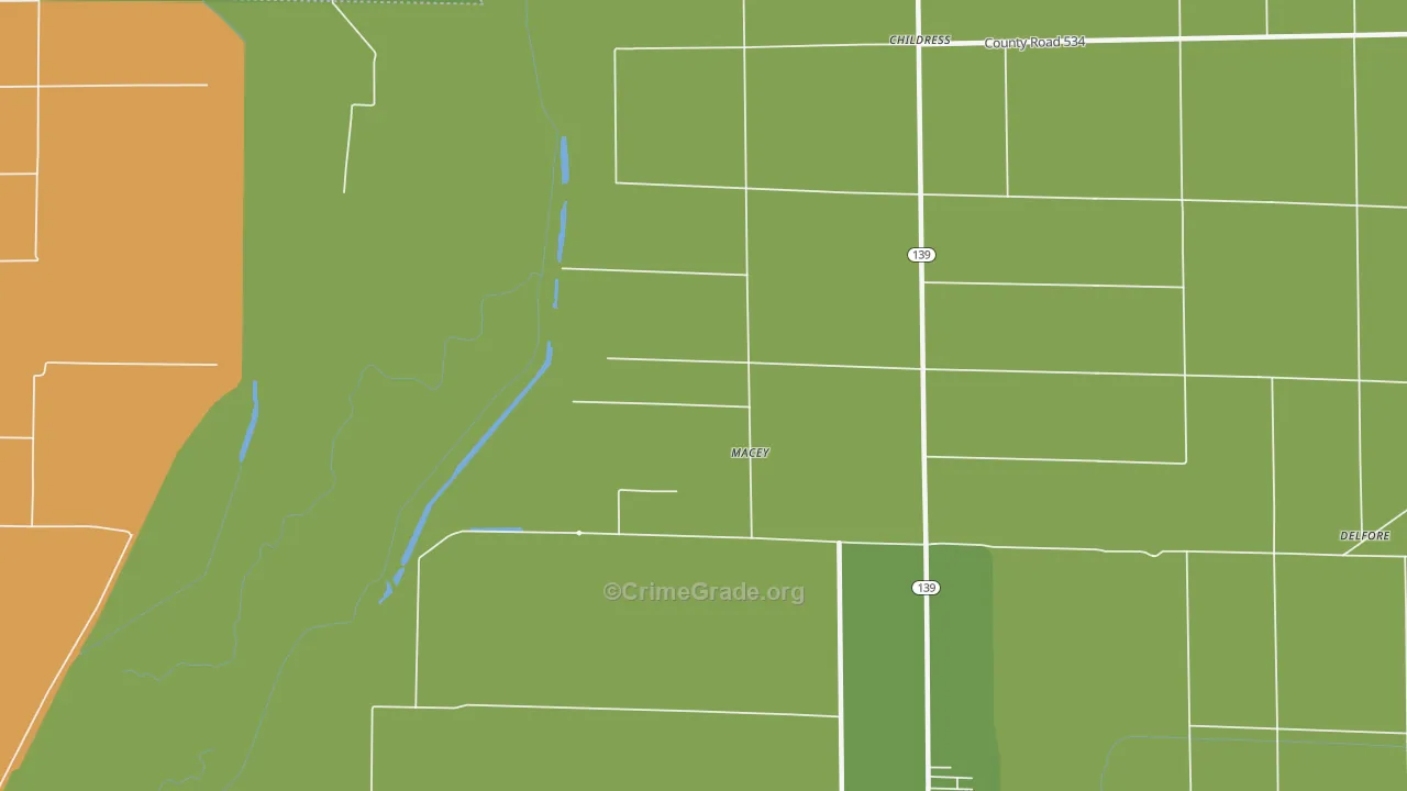 Macey, AR Map of Burglary Rates
