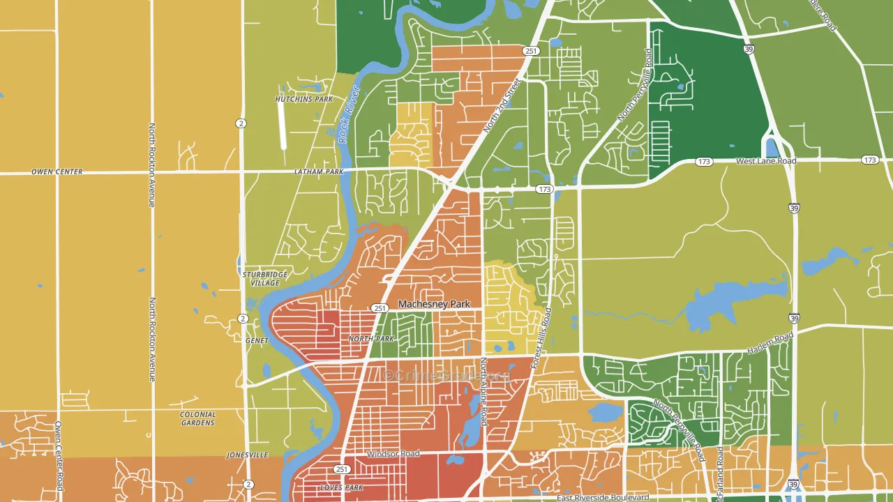 Machesney Park, IL Map of Burglary Rates
