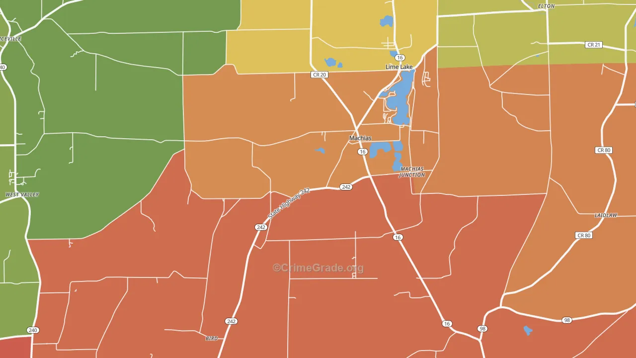 Machias, NY Map of Burglary Rates