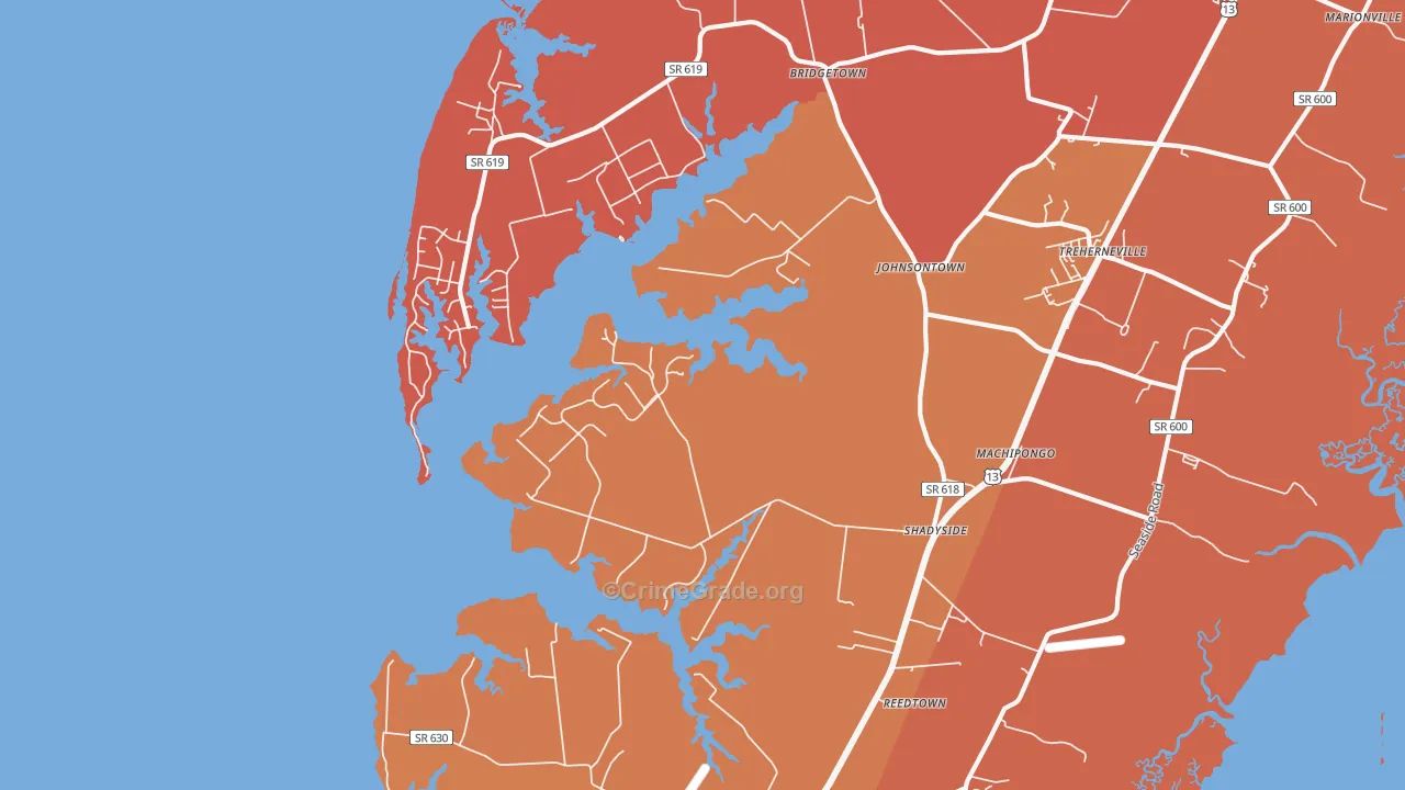 Machipongo, VA Map of Burglary Rates
