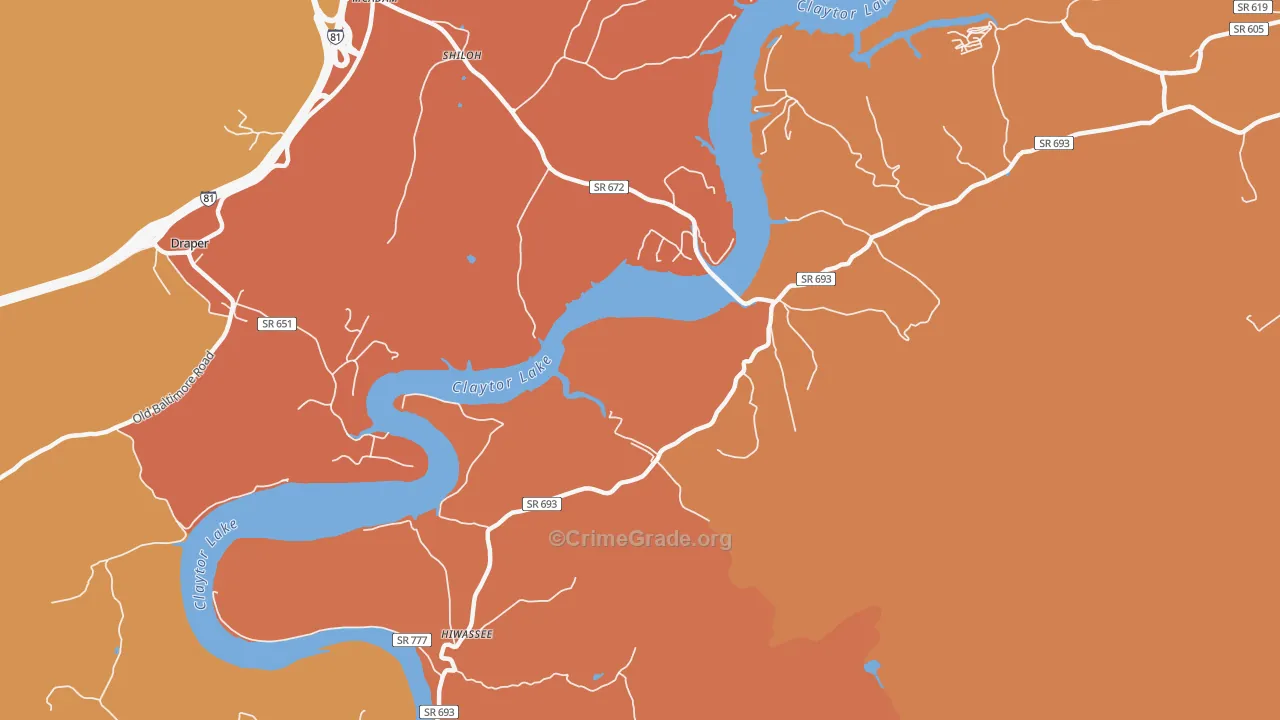 Mack Creek Village, VA Map of Burglary Rates