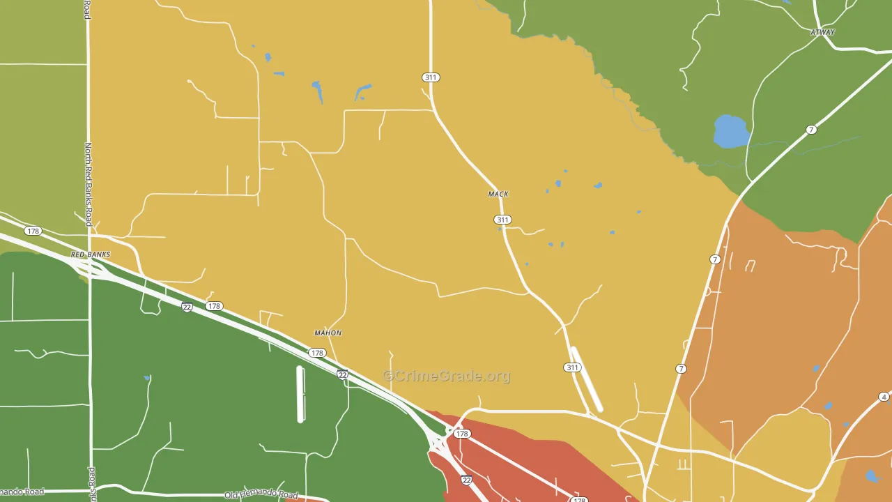 Mack, MS Map of Burglary Rates