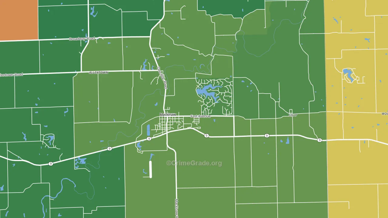 Mackinaw, IL Map of Burglary Rates