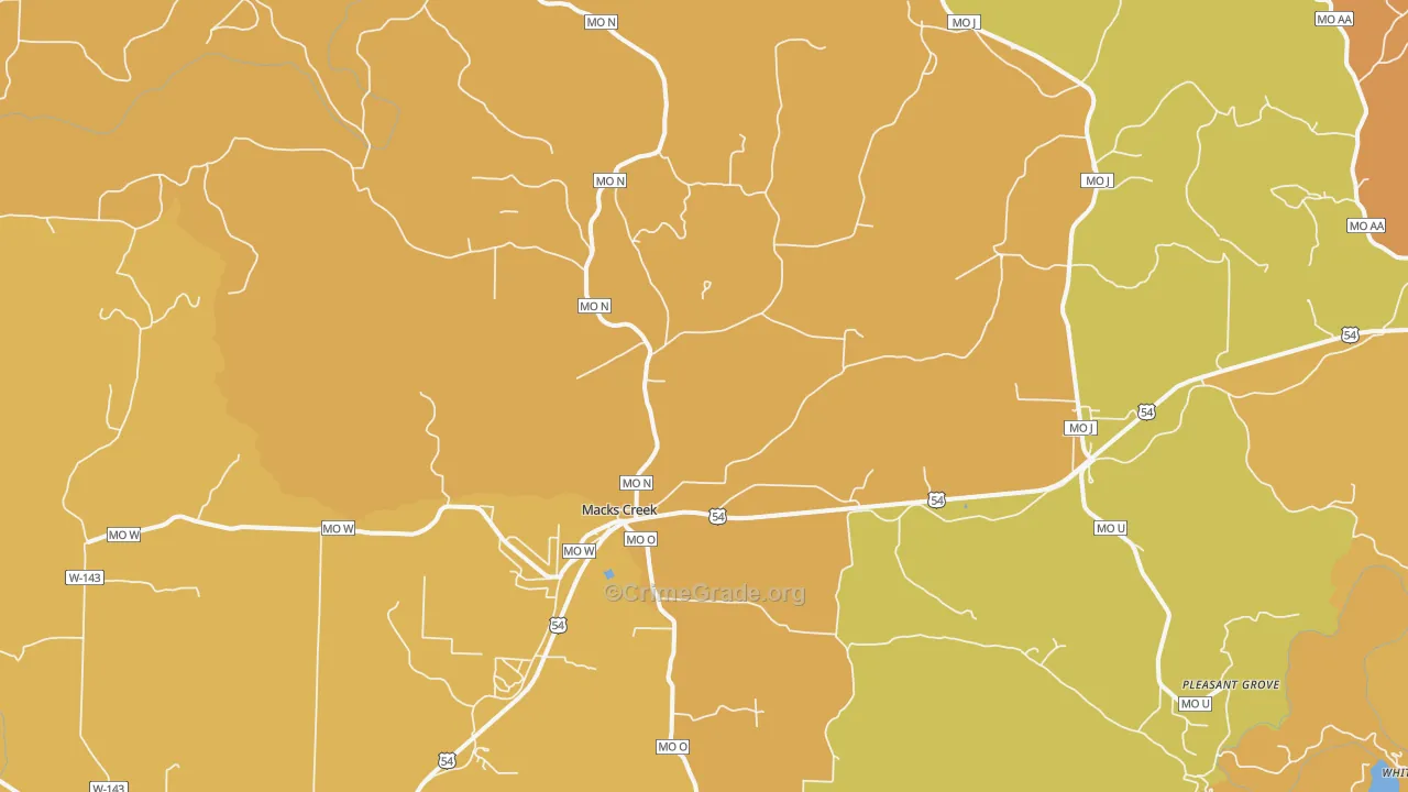 Macks Creek, MO Map of Burglary Rates