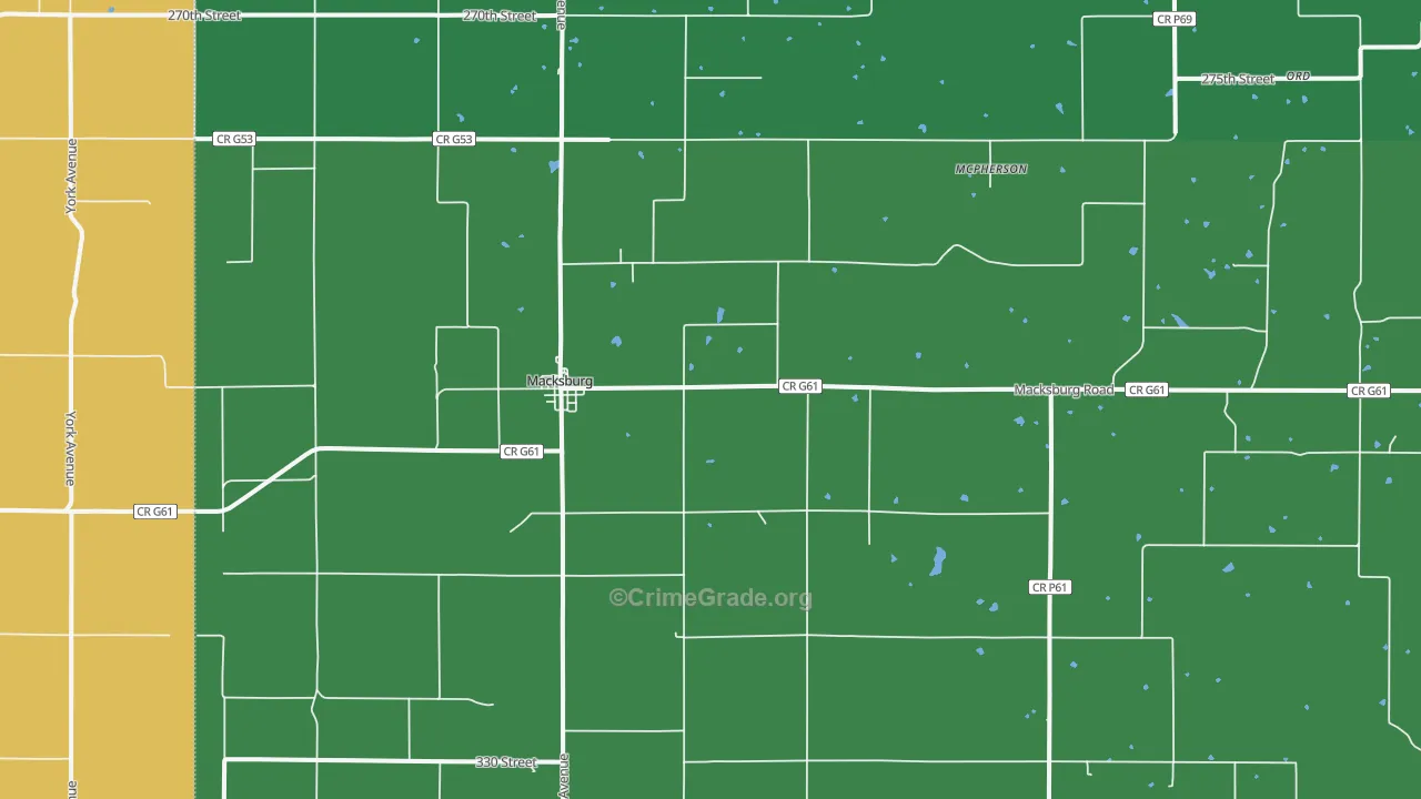 Macksburg, IA Map of Burglary Rates
