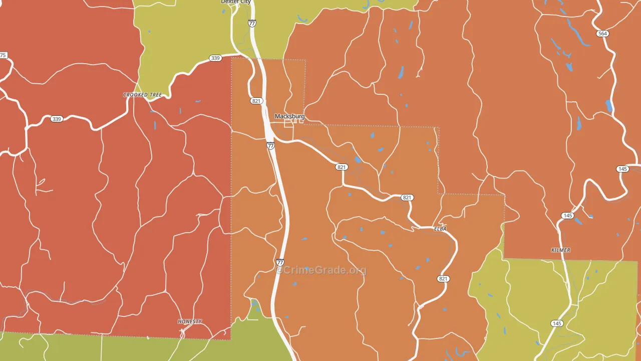 Macksburg, OH Map of Burglary Rates
