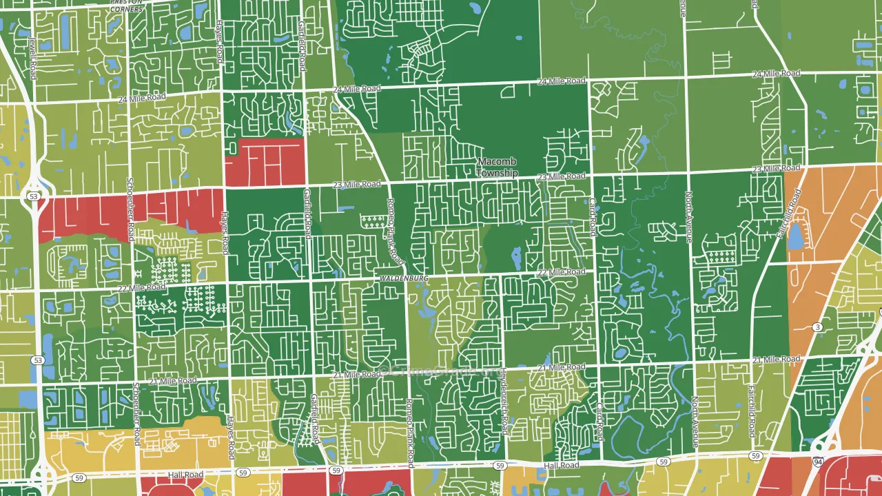 Macomb, MI Map of Burglary Rates