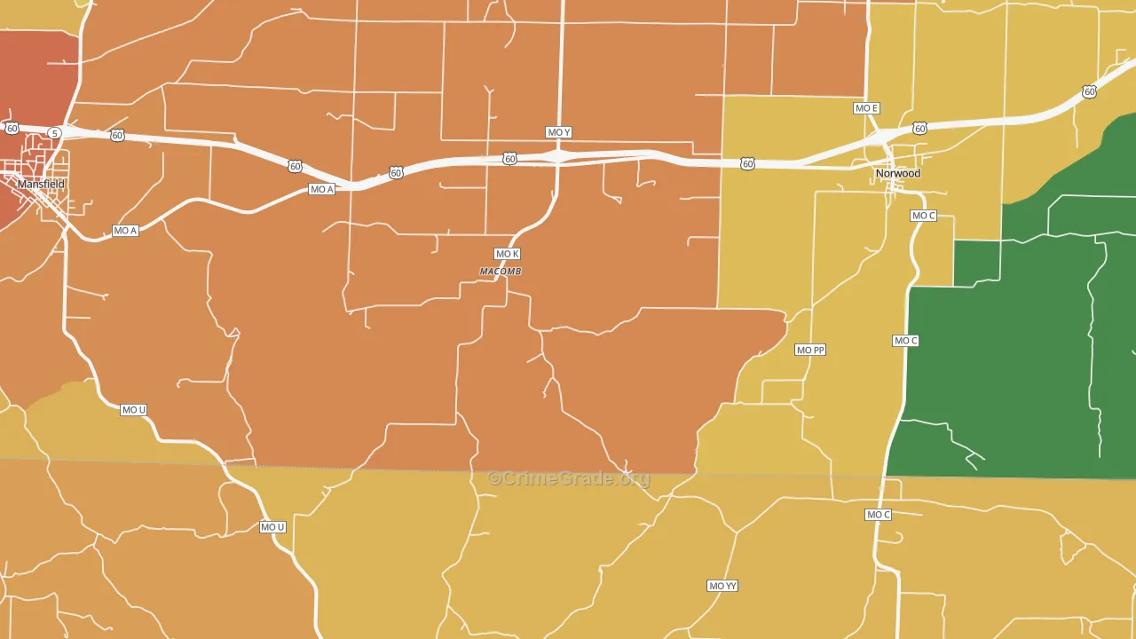 Macomb, MO Map of Burglary Rates