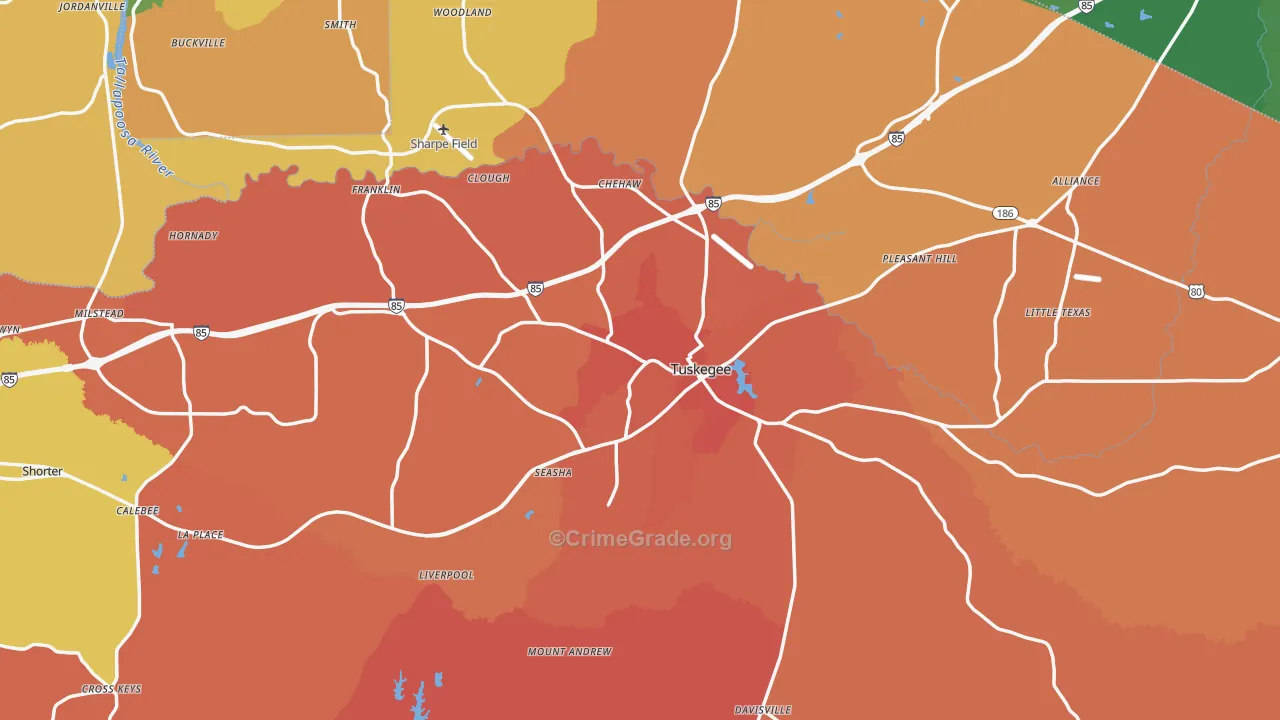 Macon County, AL Map of Burglary Rates