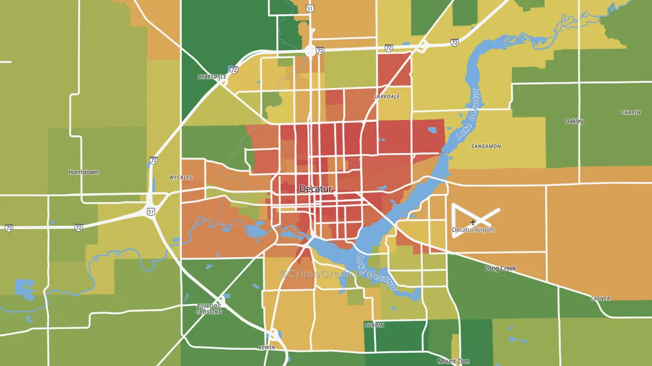 Macon County, IL Map of Burglary Rates
