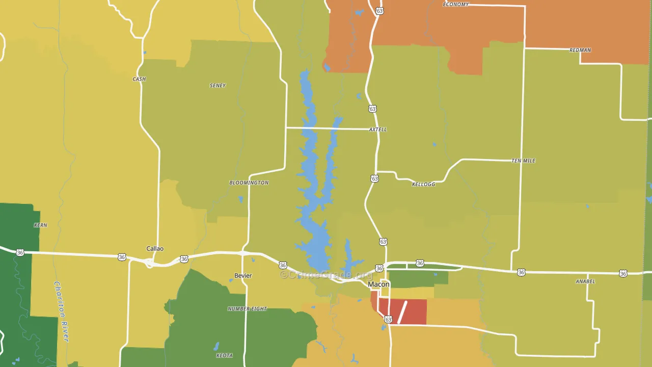 Macon County, MO Map of Burglary Rates