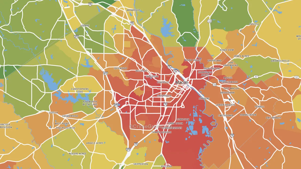 Macon, GA Map of Burglary Rates