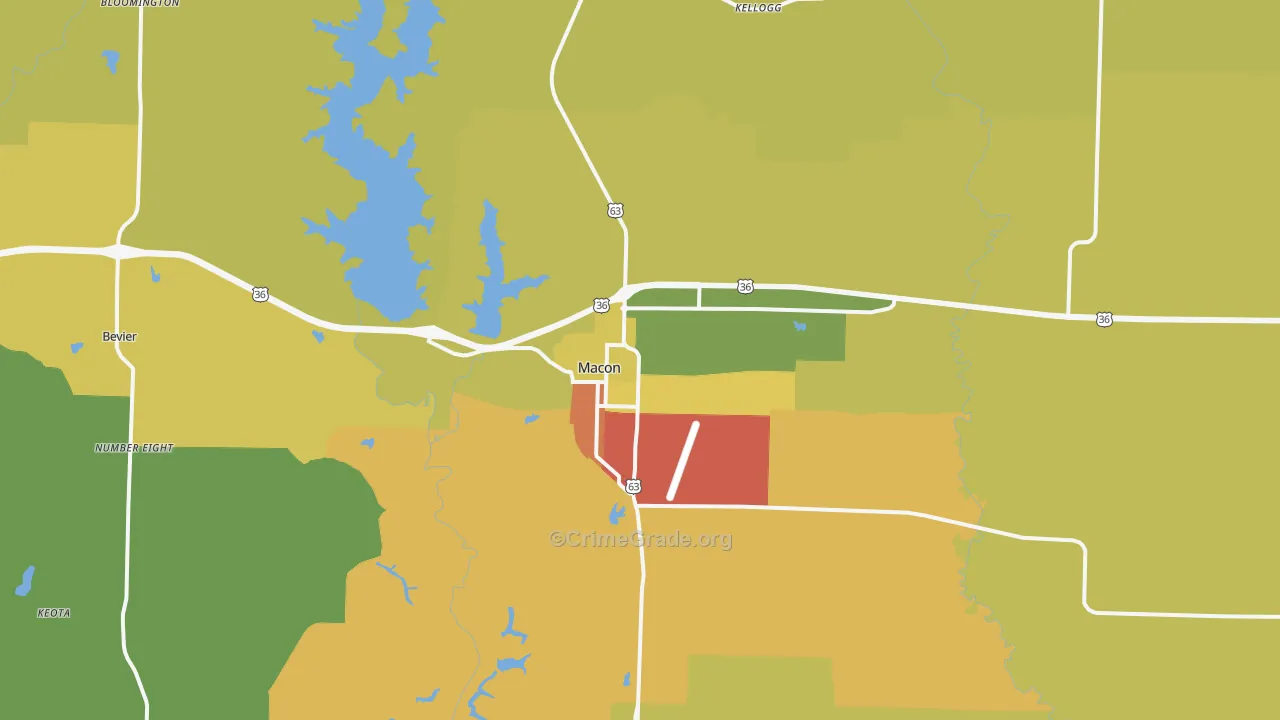 Macon, MO Map of Burglary Rates