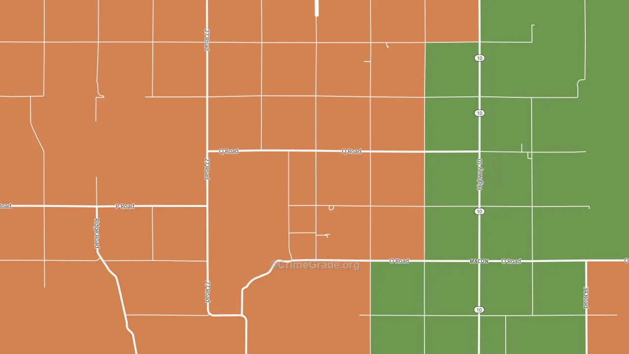 Macon, NE Map of Burglary Rates