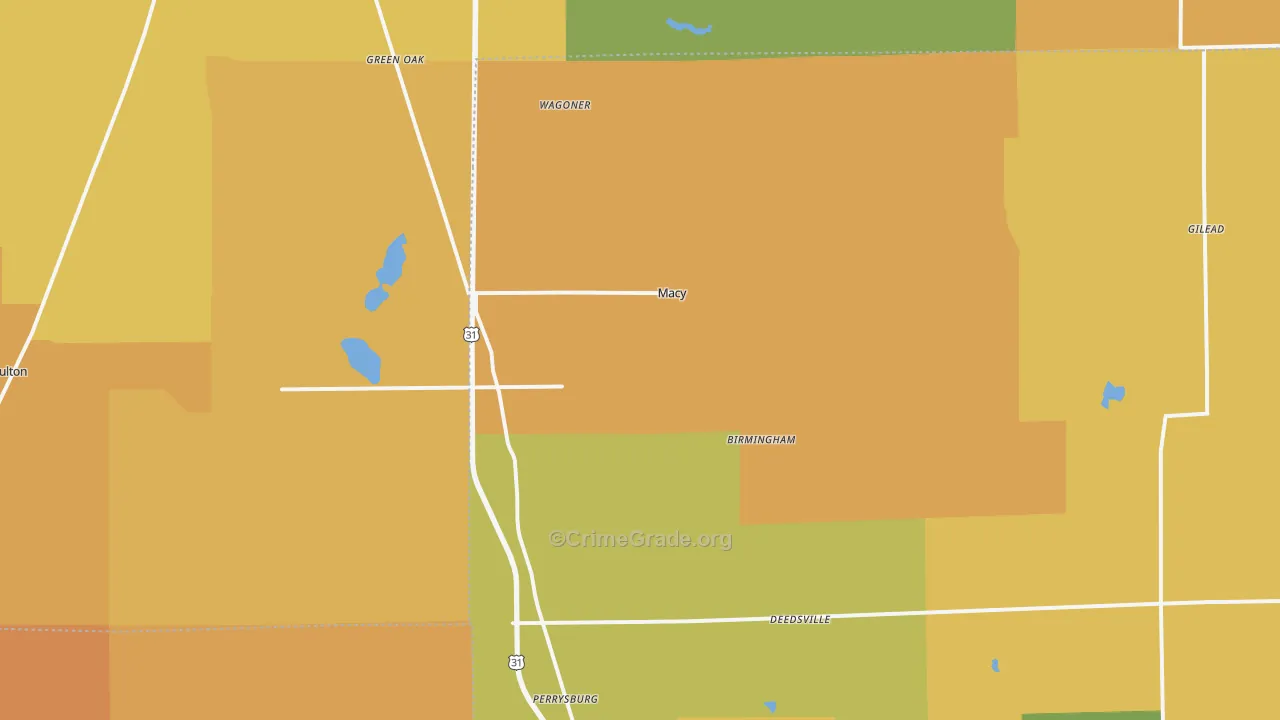 Macy, IN Map of Burglary Rates
