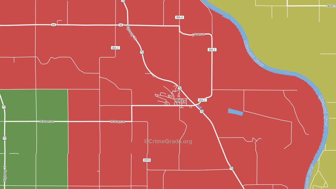 Macy, NE Map of Burglary Rates