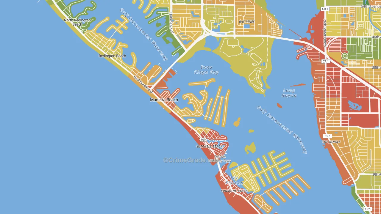 Madeira Beach, FL Map of Burglary Rates