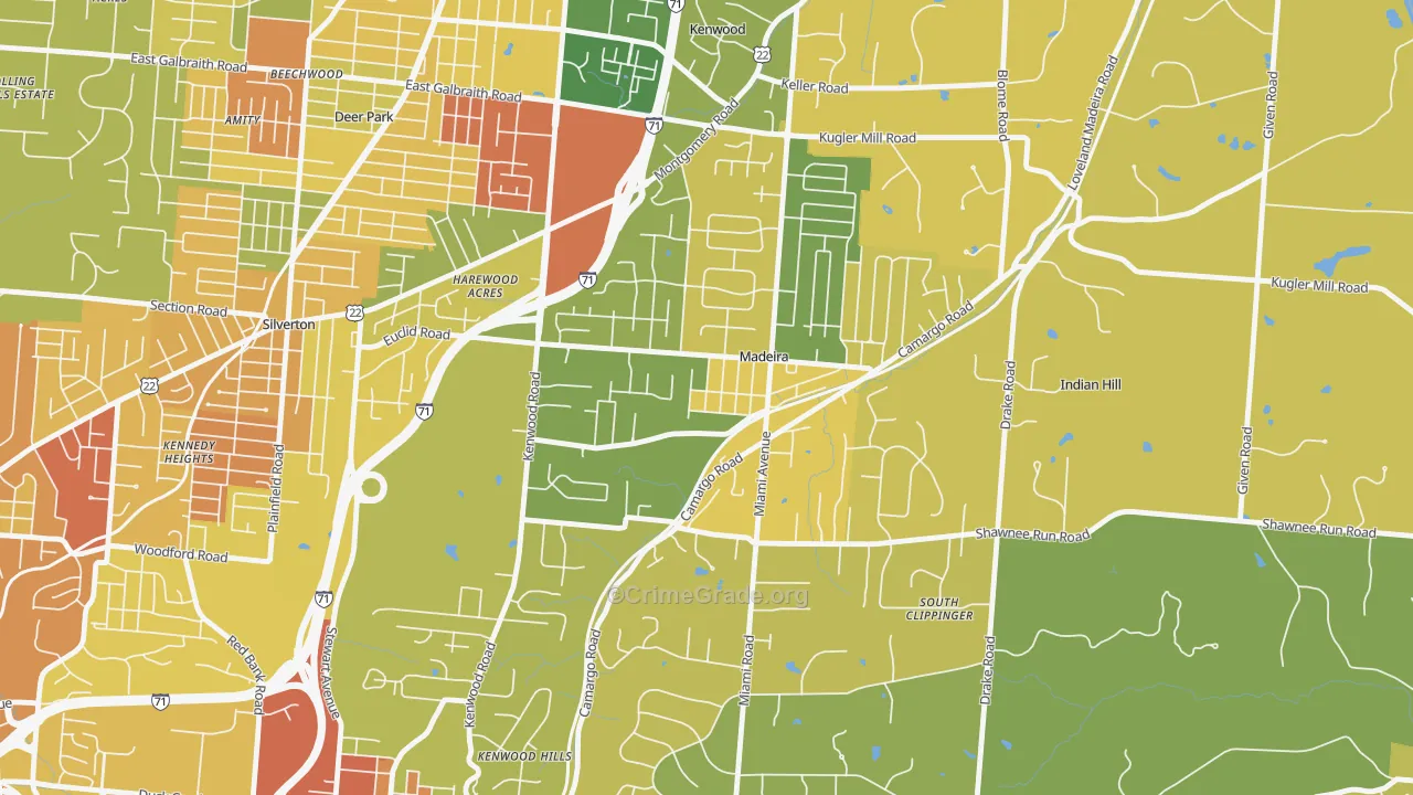 Madeira, OH Map of Burglary Rates