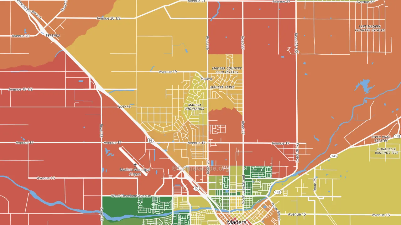 Madera Acres, CA Map of Burglary Rates