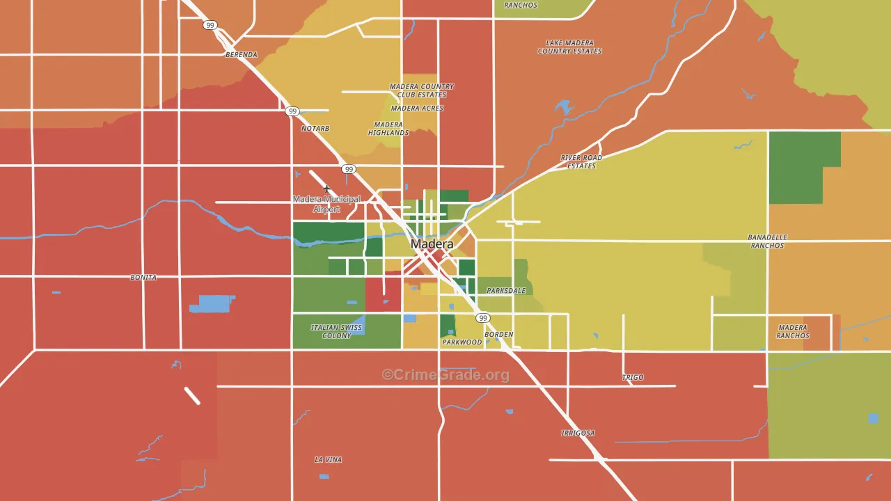 Madera, CA Map of Burglary Rates