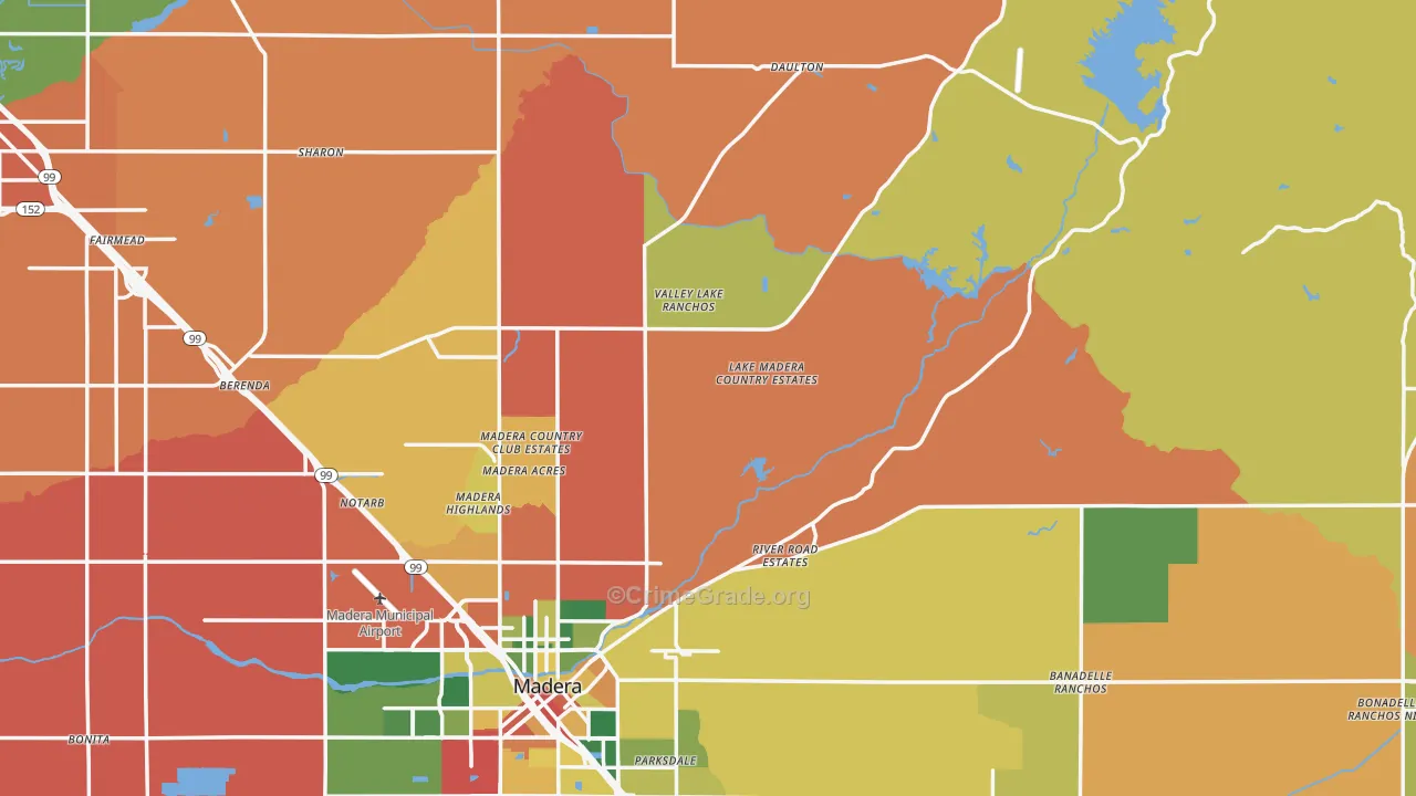 Madera County, CA Map of Burglary Rates