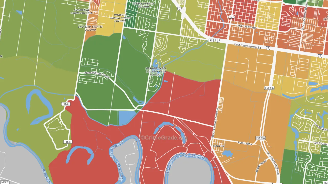 Madero, TX Map of Burglary Rates