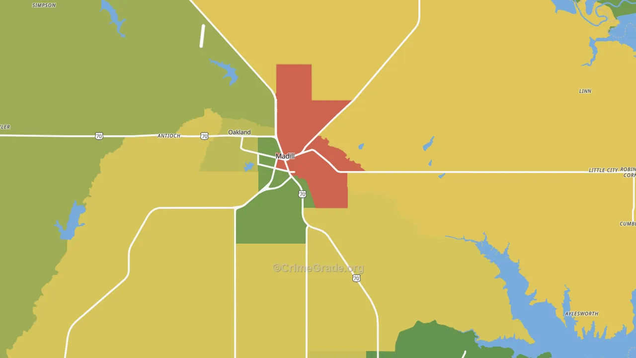 Madill, OK Map of Burglary Rates
