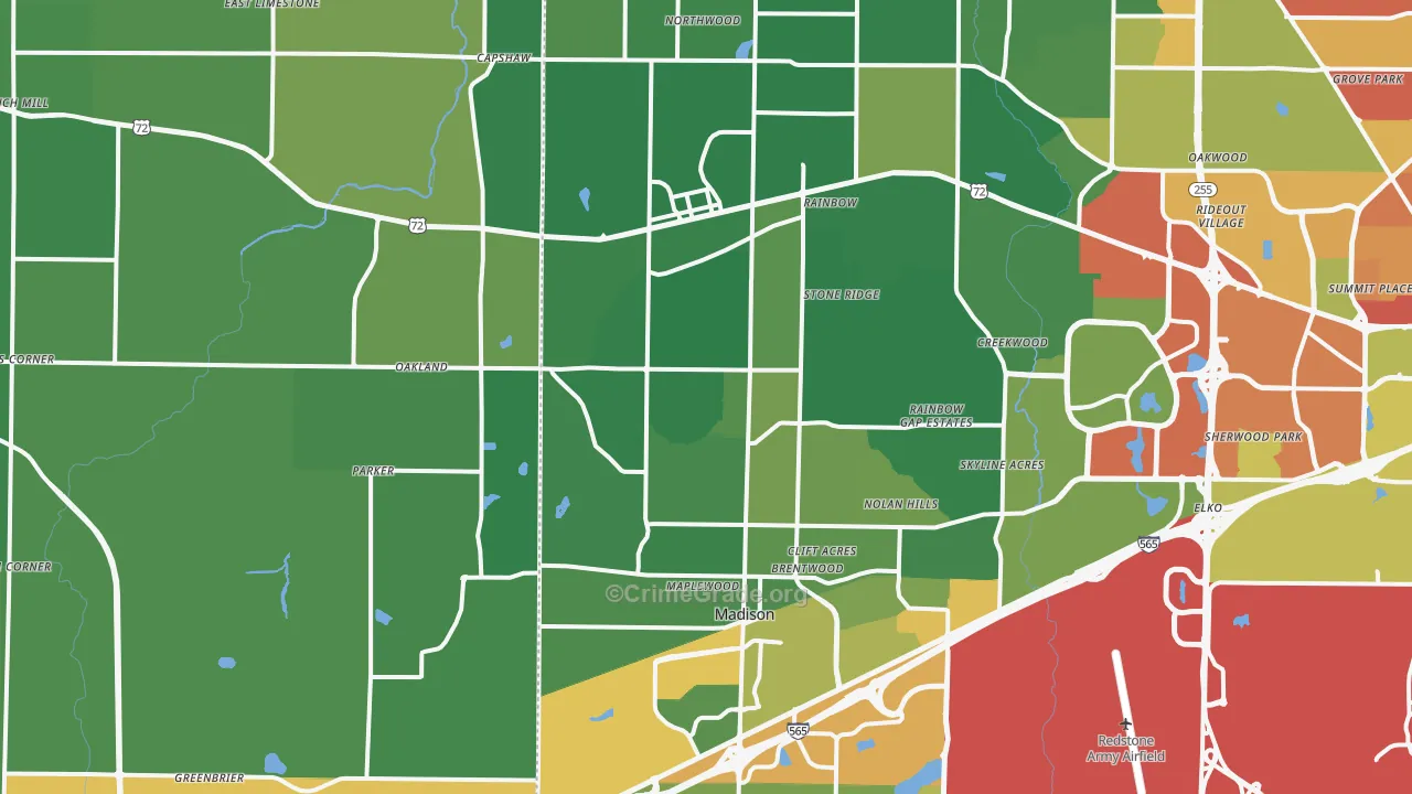 Madison, AL Map of Burglary Rates