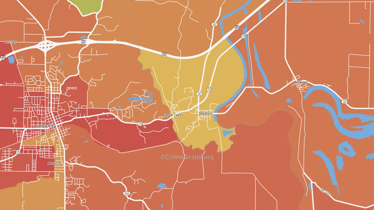 Madison, AR Map of Burglary Rates